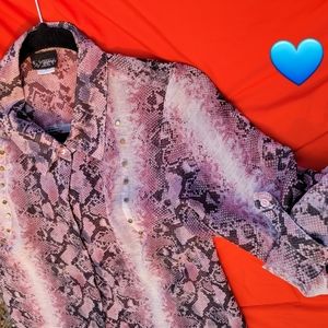 Pink Soft Sheer Snakeskin LS Button Down